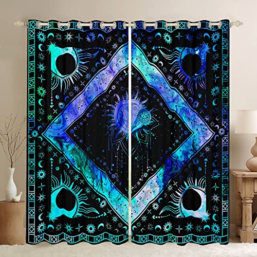 Hippie Dream Catcher Blackout Curtains Bohemian Mandala Curtains & Drapes Psychedelic Galaxy Space Curtains 104Wx84L Grunge Blue Tie Dyed Living Room Curtains Aesthetic Stars Window Curtains #TOP11