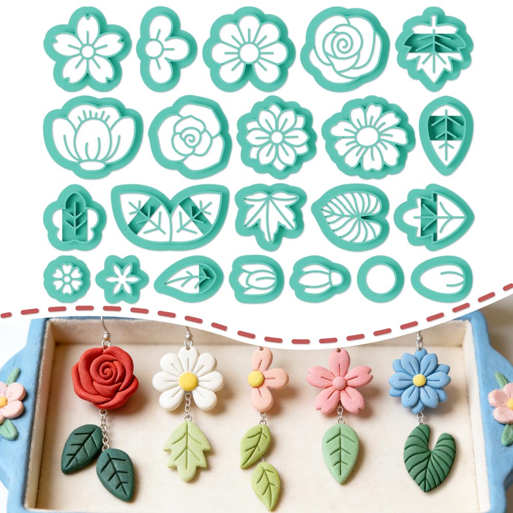 ORIGACH 22Pcs Spring Theme Polymer Clay Cutters Set with Clear Storage Box