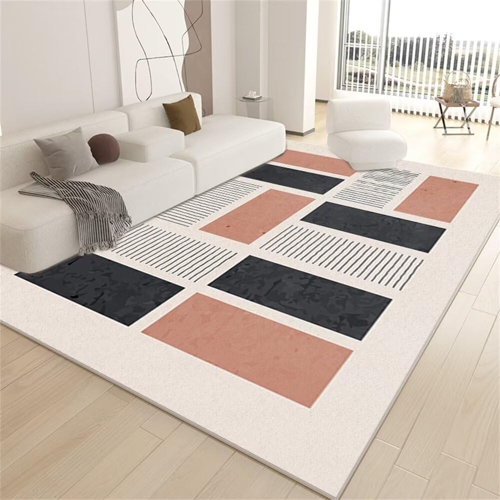 Tapis salon design minimaliste moderne beige lavable 100x210cm de chambre