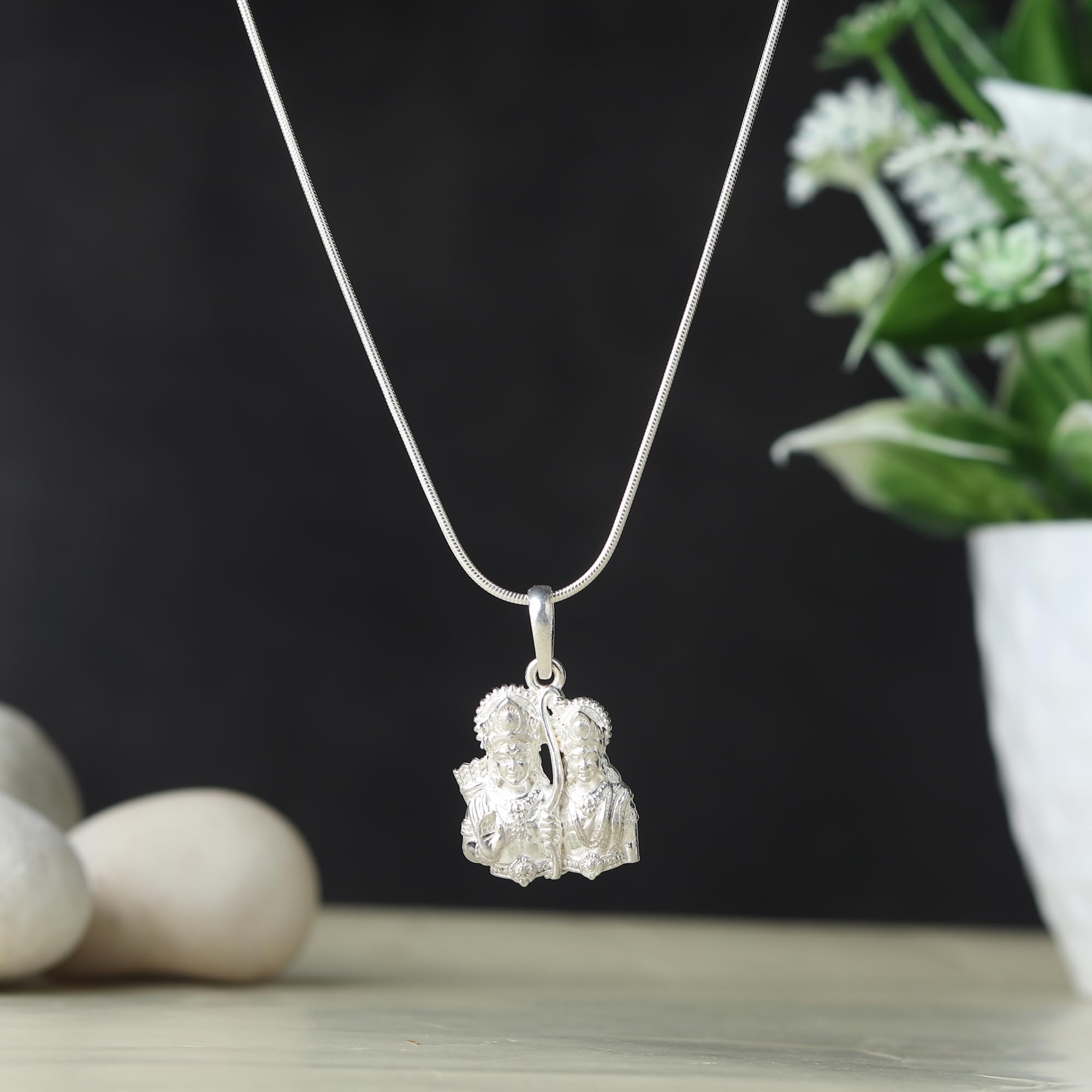 Akshat Sapphire Sterling Silver (92.5% purity) God Ram and Maa Sita (Big Size) Pendant for Men & Women Pure Silver Bhagwan Shri Ram Sita Locket for Good Health & Wealth 1