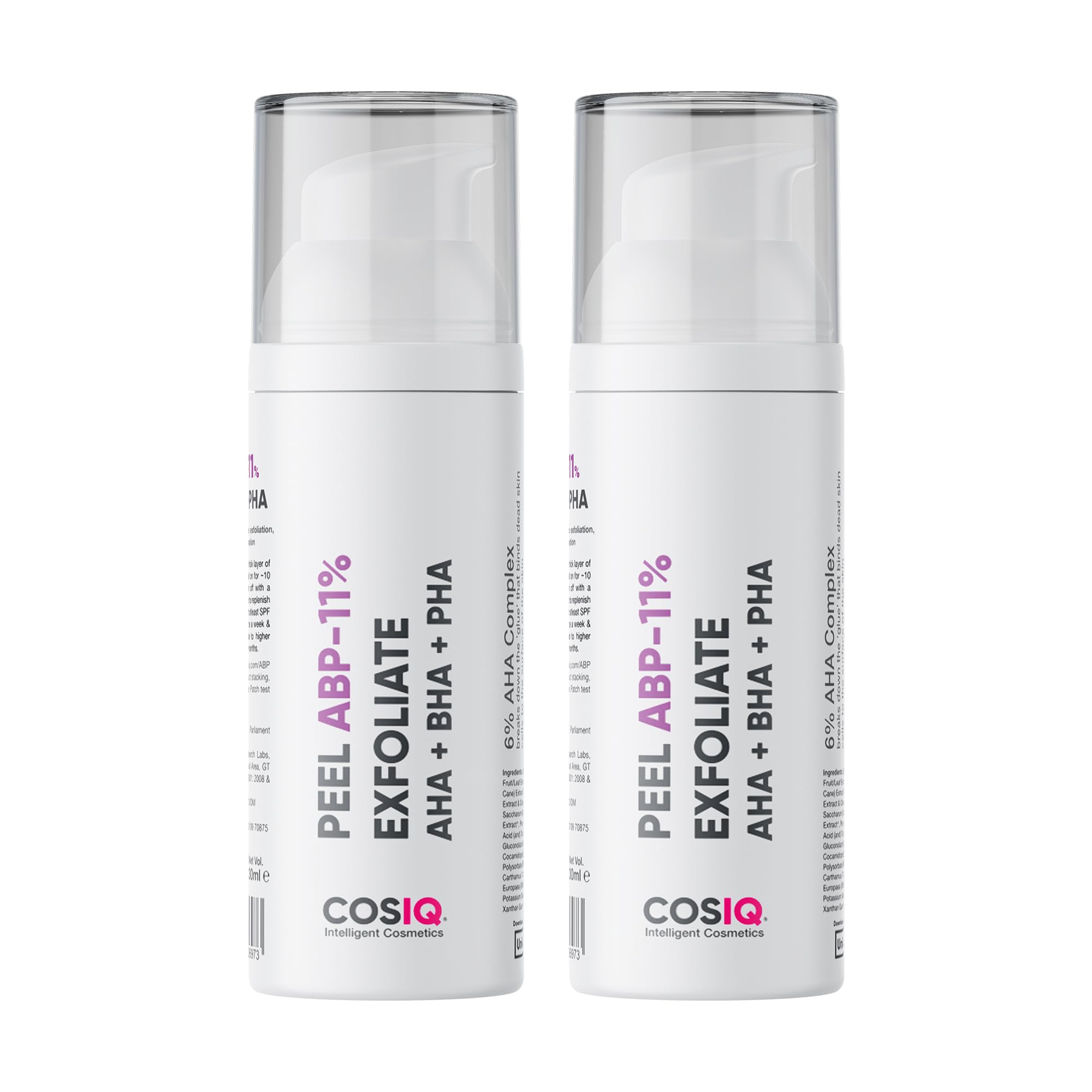 Cos-IQ ABP11% (6% AHA + 1% BHA + 4% PHA) Peeling Solution Serum for Glowing Skin, Smooth Texture & Pore Cleansing | 11% AHA BHA PHA Peel For Beginners Friendly Exfoliation | 60ml