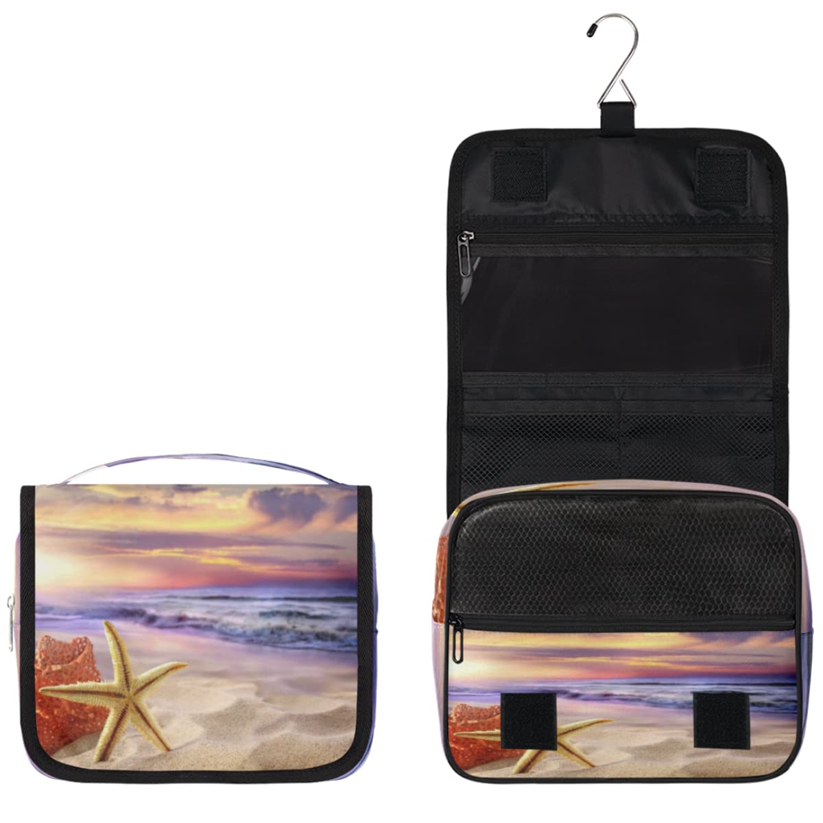 Kulturbeutel, Motiv: tropischer Strand, Seestern, Reise-Kulturbeutel, Kulturbeutel, Unisex, hängende Toilettenartikel, Kosmetik, Make-up-Organizer, mehrfarbig, Einheitsgröße
