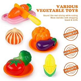 D-FantiX Play Kitchen Accessories, Kids Play Pots and Pans Playset with Mini Stainless Steel Pretend Play Cooking Toys, Cookware Utensils, Apron and Chef Hat, Cutting Food for Toddler Boys Girls