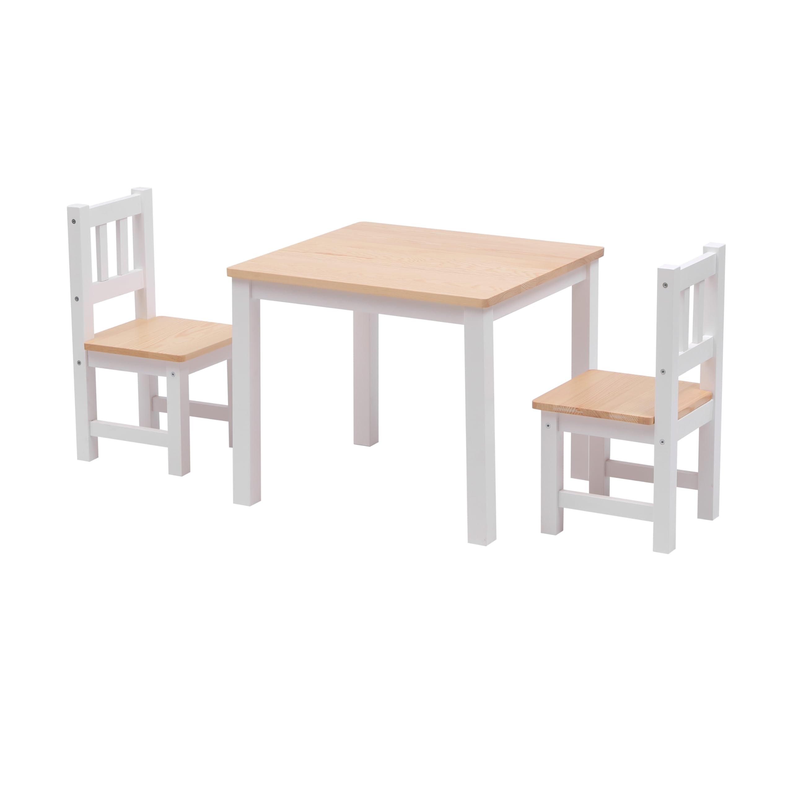 Kingwudo® Pine Wood Children's Table and 2 Chairs Set Children's Seating Set Play Table and Chairs Set for Preschoolers Boys and Girls