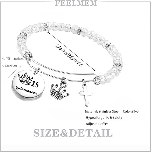 Miniatura 2 de FEELMEM Pulsera con cuentas para niña dulce 15, regalo de quinceañera, regalo de quinceañera, fiesta de cumpleaños 15, regalos para ella
