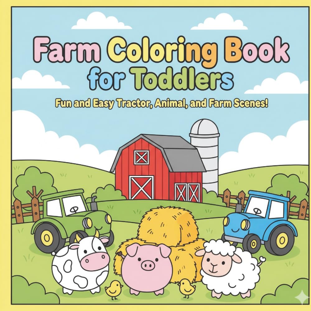 Farm Coloring Book for Toddlers: Big & Simple Farm Animals Coloring Pages for Ages 2–4 Cute Barnyard Pictures with Tractors, Cows, Pigs & Sheep