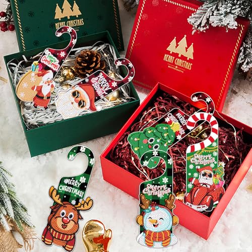 Image of AiYuanzsh Christmas Diamond Painting Door Sign Kit - 5D Special Shaped Drill, No Assembly Needed, Ready to Hang Holiday Crystal Art Door Decoration for Home Wall Window Gift