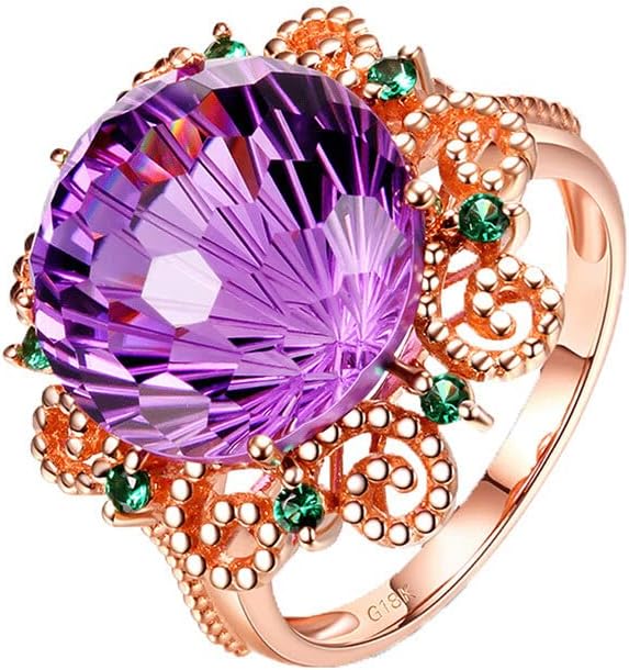 18k Rose Gold Amethyst Shining Multi Gemstone Colored Gemstone Ring Flower Hollow Engagement Ring CZ Women's Wedding Engagement Ring Jewelry-Making-Patterns Size 6