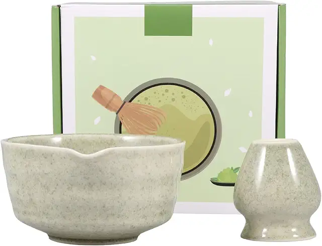 Japanese Ceramic Matcha Bowl Set with Whisk Holder - 500ml Chawan for Beginners