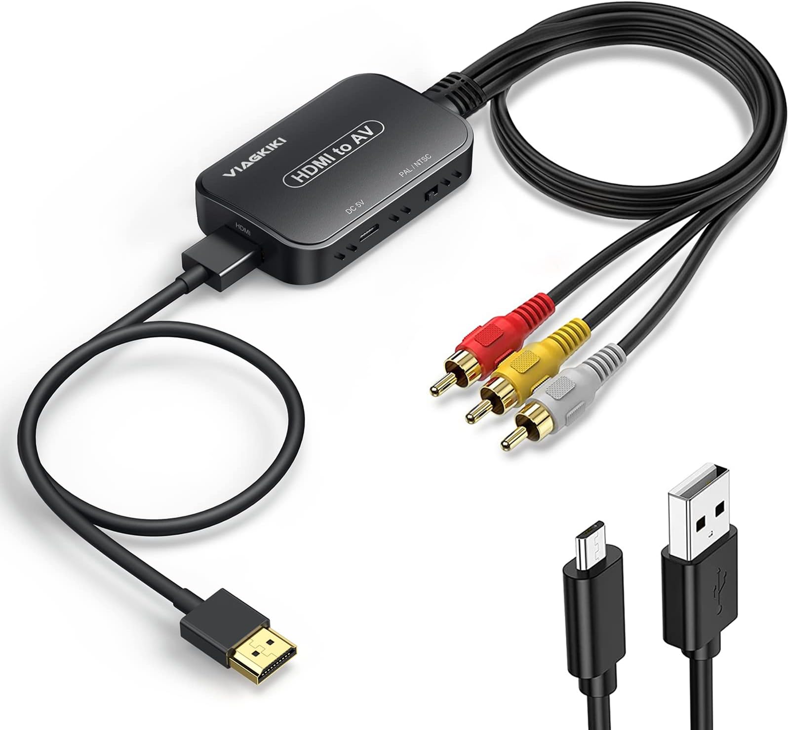HDMI to RCA Converter, HDMI to RCA Adapter, HDMI to AV 3RCA CVBs Composite Video Audio Converter Adapter for TV Stick/Roku/Apple TV/PC/Laptop/Xbox/HDTV/DVD (with HDMI Cable & USB Cable)