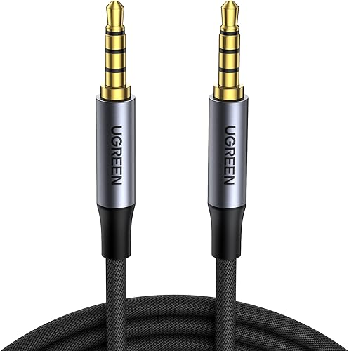 UGREEN Cable de audio de 0.138 in trenzado de 4 polos TRRS estéreo de alta fidelidad Jack blindado macho a macho, cable AUX compatible con iPad,