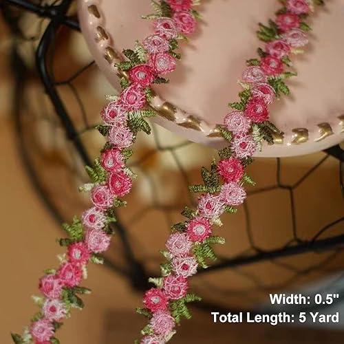 Miniatura 2 de LANEHUA Cinta de encaje con patrón floral de rosa púrpura claro 5 yardas para costura envoltura de paquetes de regalo manualidades de bricolaje y