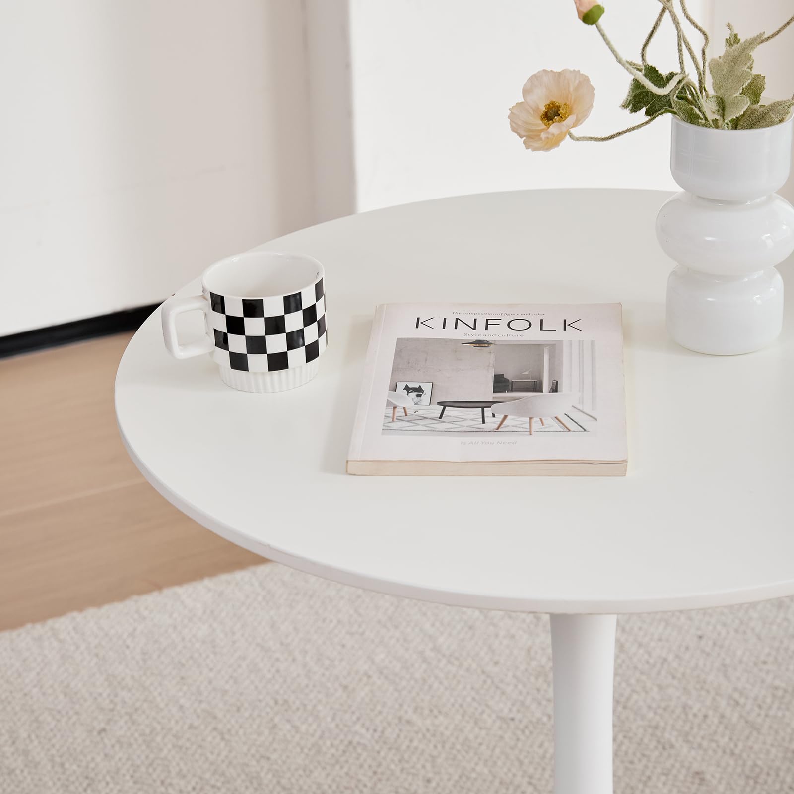 Moderner Runder Esstisch, 70 cm Runder Esstisch, Geeignet für 2–4 Personen, Geeignet für Wohnzimmer, Esszimmer, Küche, Café – Weiß