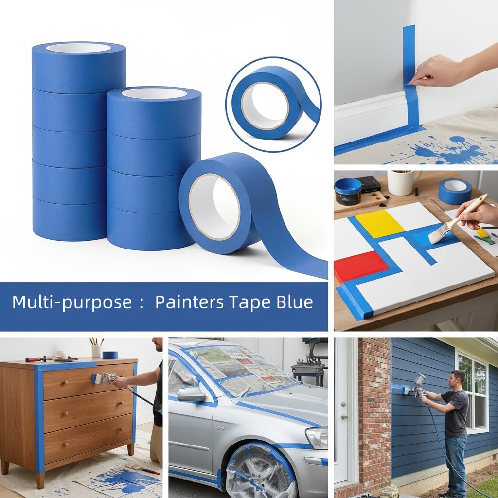 Painters Tape 2 Inch Wide, 10 Rolls Blue Masking Tape for Painting, Walls, Crafts & Home Improvement - 55 Yards per Roll