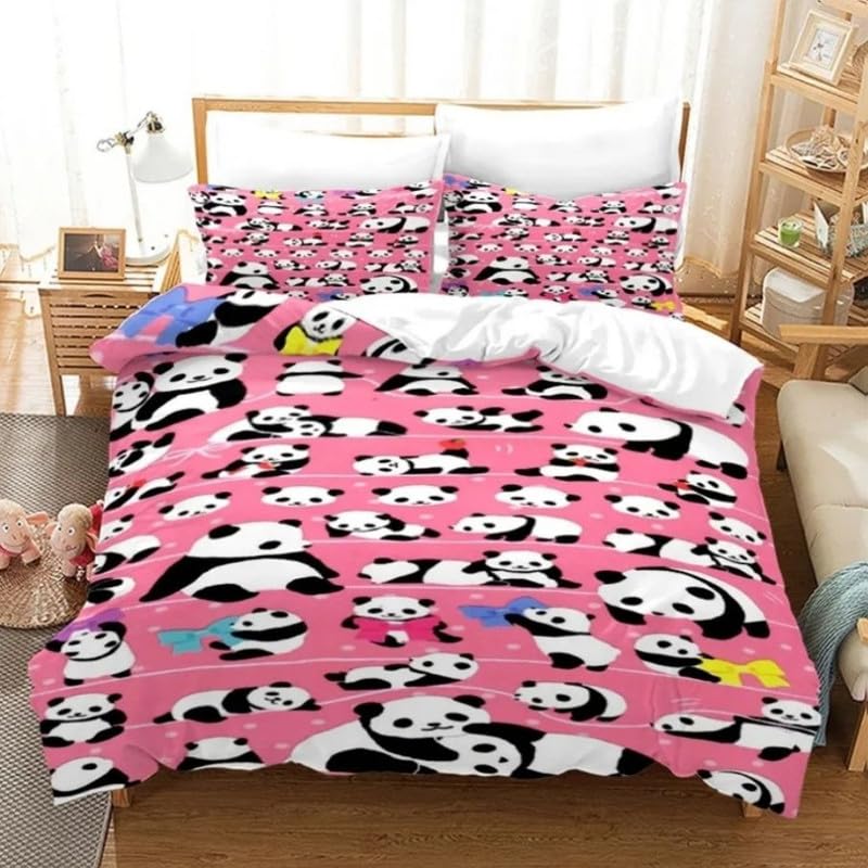 Funda nórdica infantil reversible panda para cama de 90 microfibra rosa 155x220cm suave