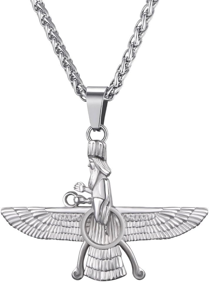 Farvahar Pendant Chain Stainless/Black Gun/18K Gold Plated Symbol Iran Persian Gift Necklace, Customizable