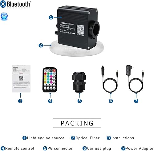 Miniatura 6 de AKEPO Luces de fibra óptica parpadeantes RGBW APP de 16 W, activadas por música, tamaño pequeño, 450 unidades, 0.03 pulgadas, 9.8 pies, kit de luces