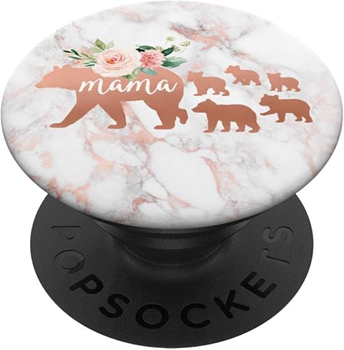 Mama Bear Five Cubs Blush Pink Marble Watercolor Floral - PopSockets Grip and Stand for Phones and Tablets