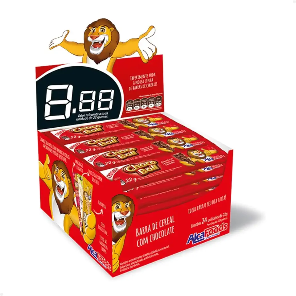 Alcafoods Barra de Cereal, 22g, Caixa com 24 Unidades (Chocolate)