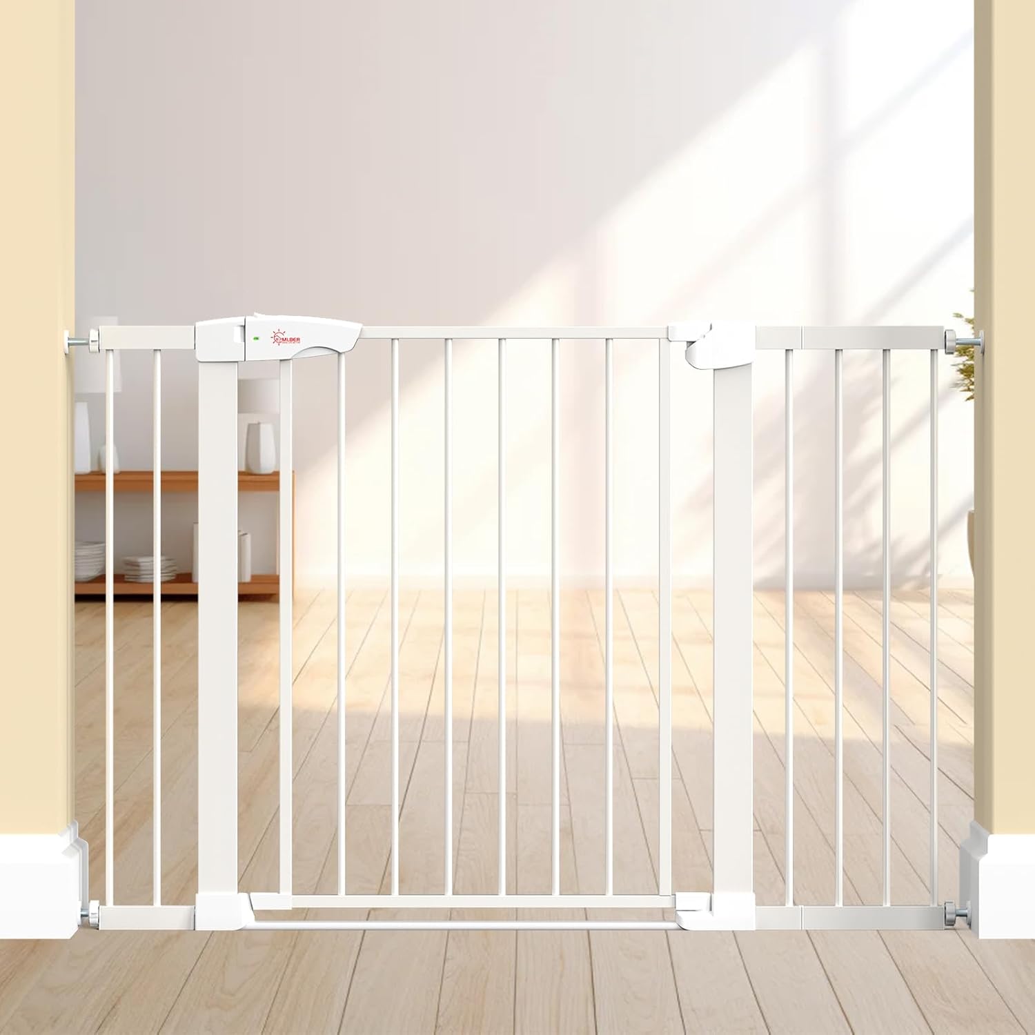 Baby Gate for Indoor Stairs & Doorways: Wide Expandable 27.9-42.1" Metal Safety Gate - Toddler Pets 30" Tall Dog Gate with Easy Install Pressure Mount Dual Lock & 2-Way Swing, White.