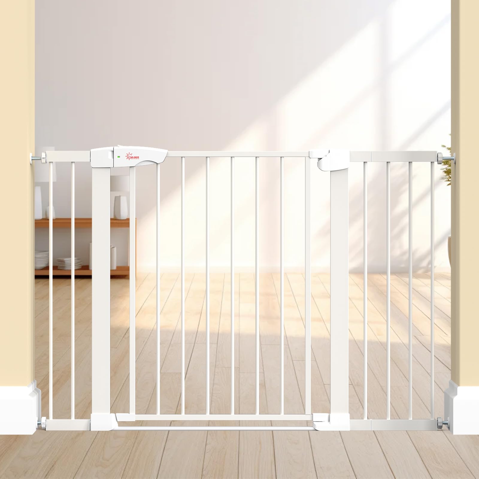 View 1 of ***BROKEN, SOLD FOR PARTS*** 
Baby Gate for Indoor Stairs & Doorways: Wide Expandable 27.9-42.1" Metal Safety Gate - Toddler Pets 30" Tall Dog Gate with Easy Install Pressure Mount Dual Lock & 2-Way Swing, White.
