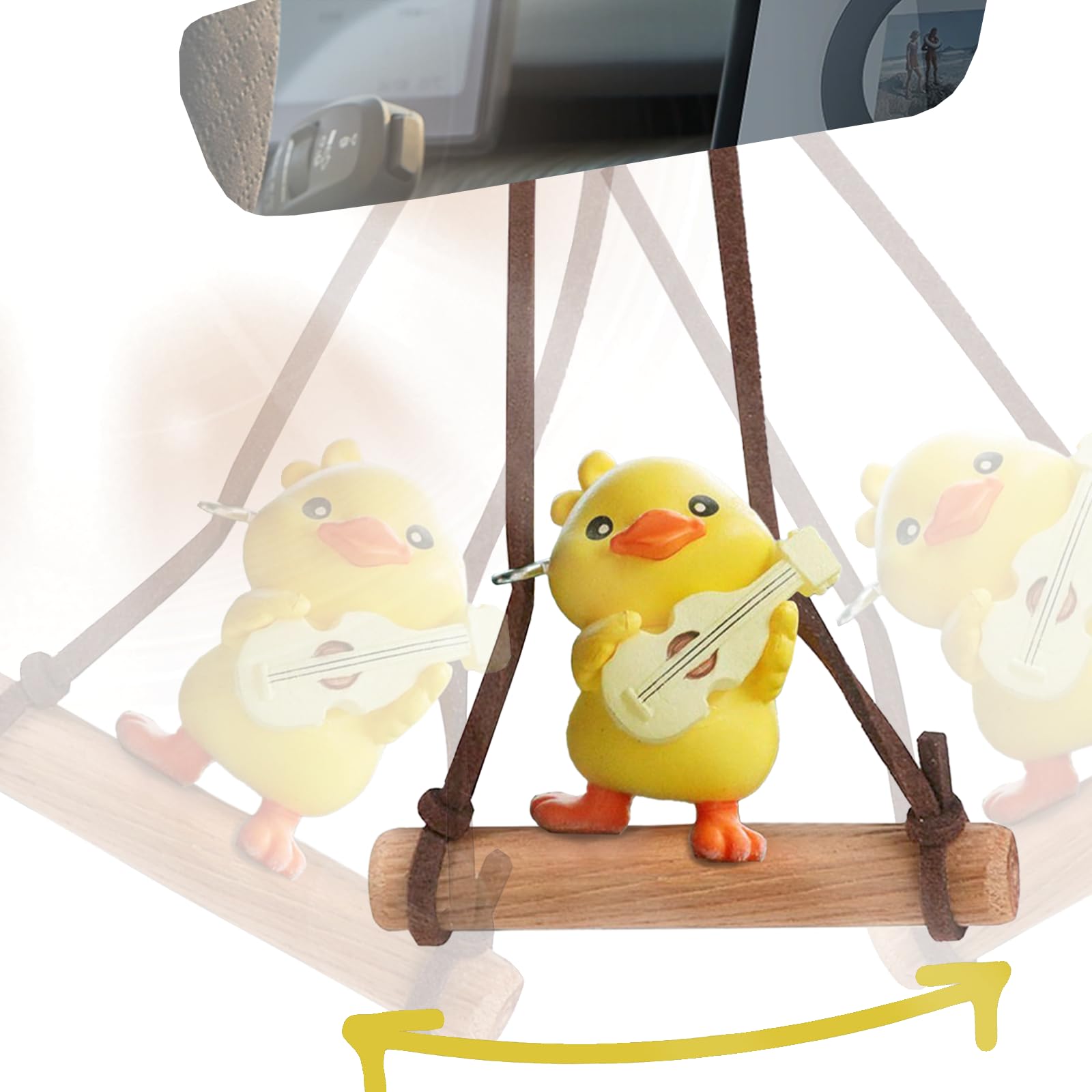 Nurhore Women's Yellow Swinging Car Duck, Car Mirror Swinging Duck Ornaments, Funny Playing Guitar Ducks Pendant For Rearview Mirror, Cute Car Accessories