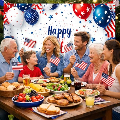 Image of BlissYard Happy 4th of July Background Banner America Independence Day Themed Outdoor Decorations 71 x 43 Inch Patriotic National Holiday Backdrop Veterans Day Memorial Day Decorations