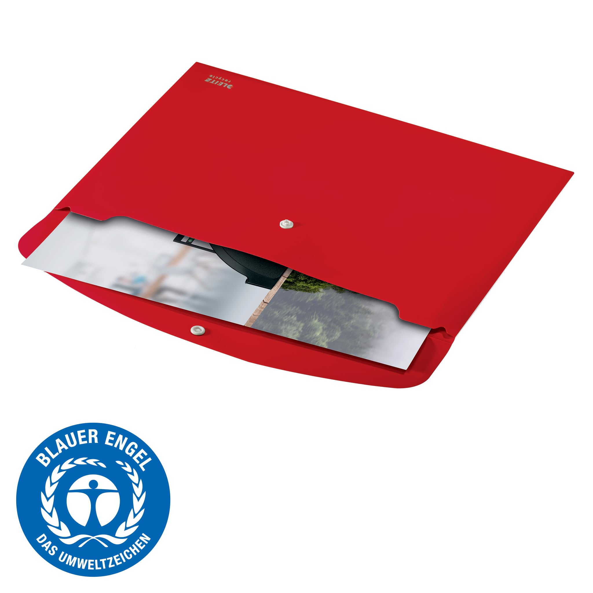 Leitz Organizer per Documenti in PP Riciclato all'80% e Riciclabile al 100%, Contiene fino a 60m Fogli A4, Chiusura con Bottone, Gamma Recycle, 235 mm x 7 mm x 313 mm - Rosso