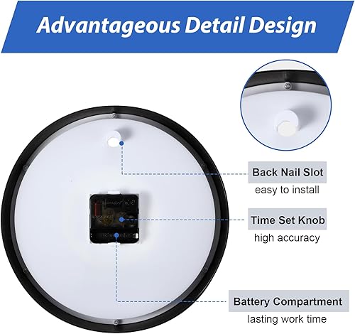 Miniatura 4 de Sasylvia 3 piezas de reloj de pared de 10 pulgadas, funciona con pilas, reloj redondo con 3 hojas de acrílico negro, 4 hojas de calcomanías de