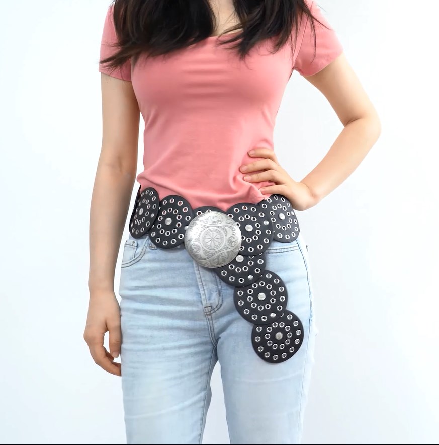 JASGOOD Western Belts for Women Wide Hollow Disc Leather  display picture 2