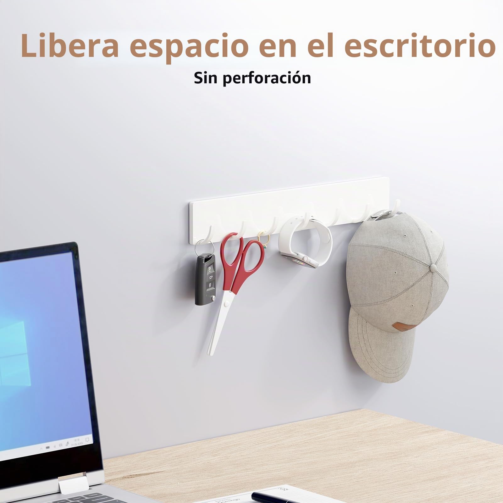 Toski 2 Piezas Colgador llaves Pared Sin Taladrar, Cuelga llaves Pared Colgador de llaves Porta llaves, 7 Ganchos, Adhesivo Potente, sin Huellas - Gris, Estilo Moderno para Salón y Cocina, Blanco