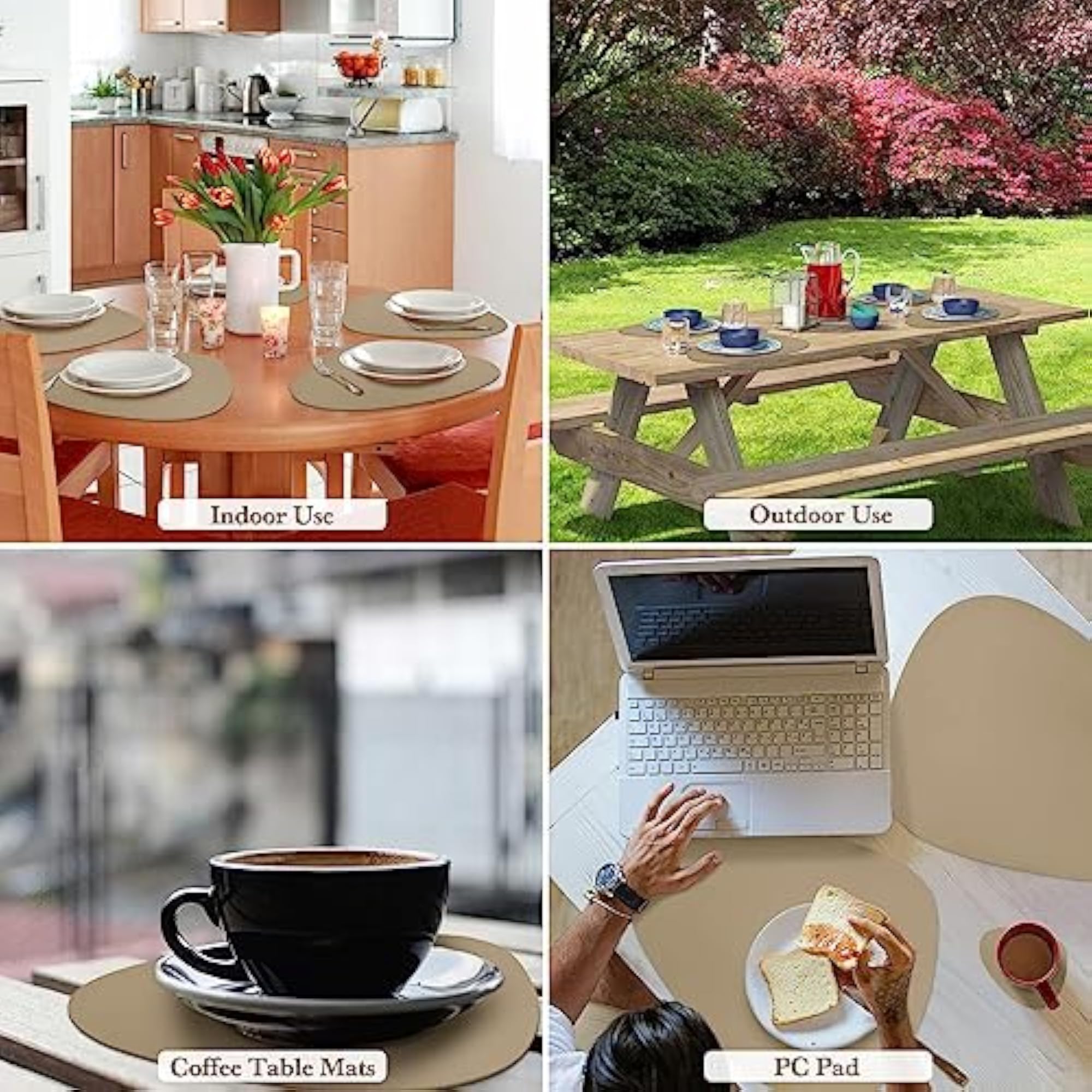Leather Oval Placemats Set, 4 PC