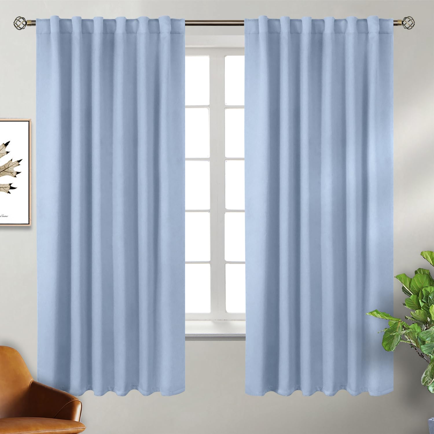 BGment Rod Pocket and Back Tab Curtains for Bedroom - Thermal Insulated Black Out Room Darkening Curtains for Living Room, 2 Window Curtain Panels (52 x 63 Inch, Spa Blue) โ image 1