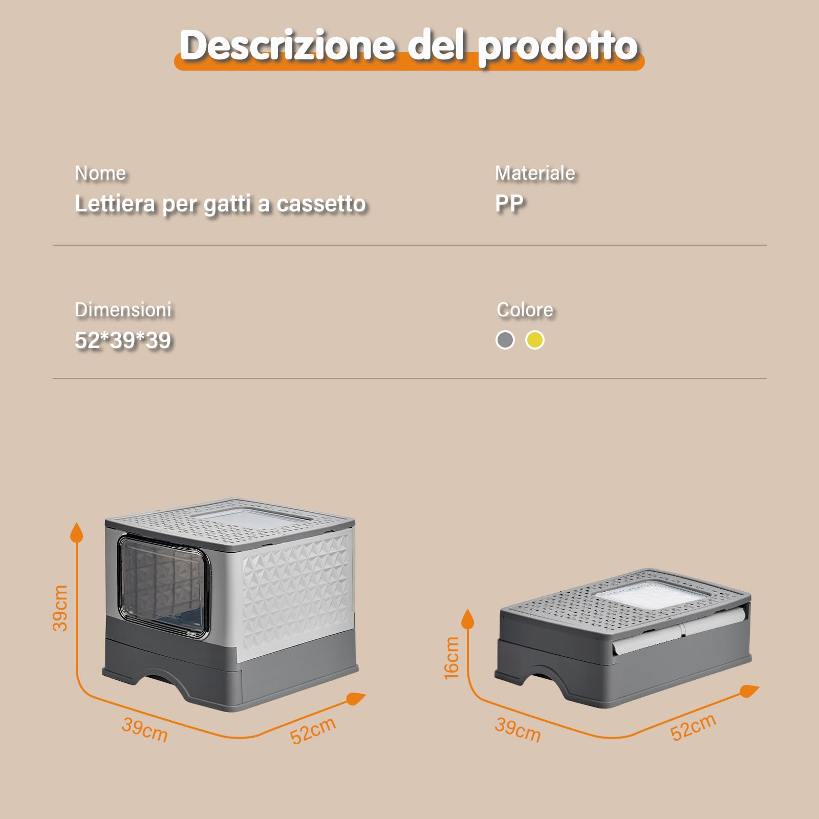 Lettiera Gatto Chiusa per Gatti Grandi, XXL, Antiodore e Spaziosa, Design a Cassetto, Antiodore, Lettiera per Gatti Grandi, Facile da Pulire con Coperchio Vassoio Estraibile