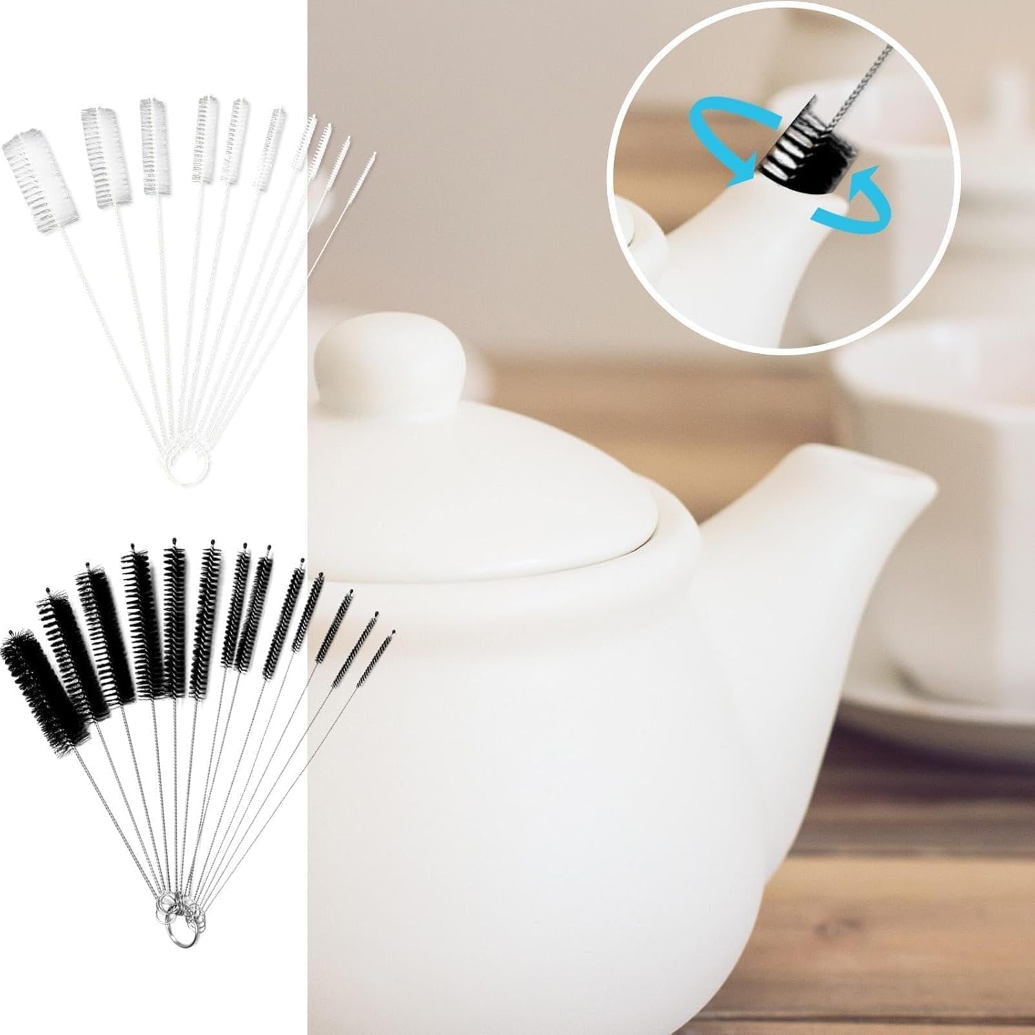 10pcs Long Straw Brush, Cleaner, Nylon Cleaning Bottle, Extra(Black)