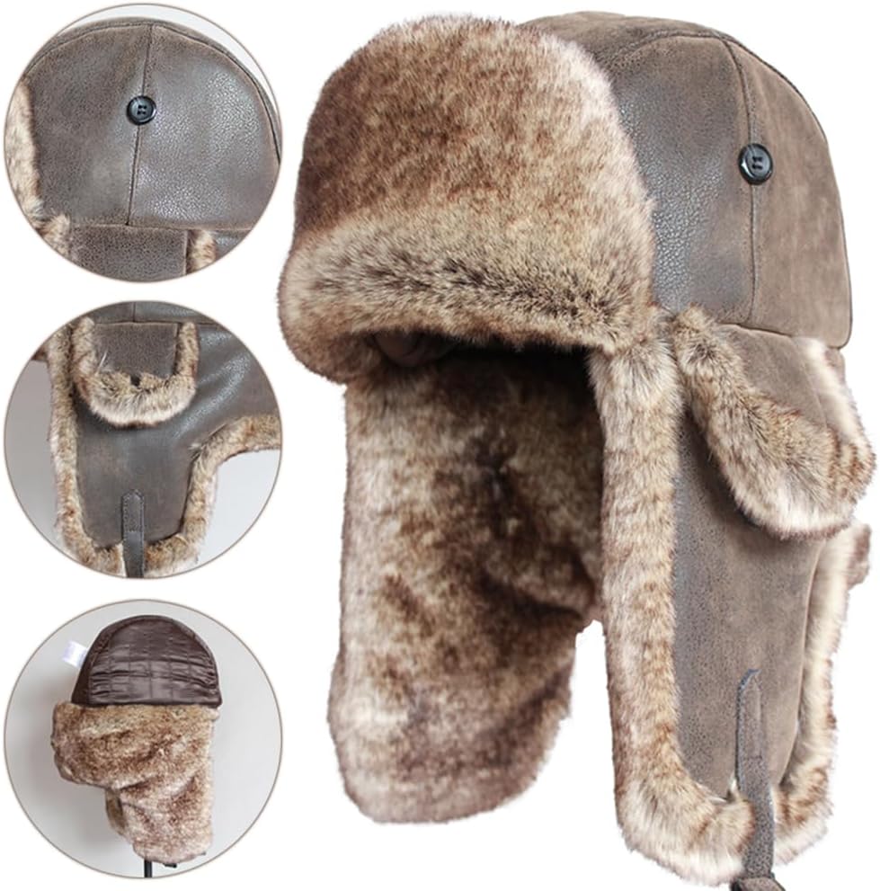 Russian Ushanka Hat, Faux Fur Winter Trapper Hat for Men Women, Cold Weather Protection, Windproof and Waterproof