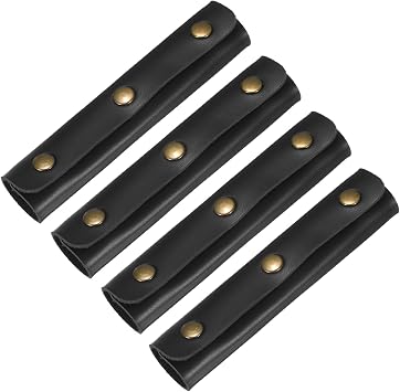 Leather Handle Wrap [4PCS] - Handbag Handle Wrap Cover with 3 Metal Clasps Use for Suitcases & Bags & Shopping Totes & Wallets - [Black-5IN/13CM] Soft Purse Strap Pad