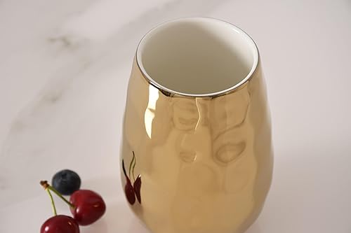 Miniatura 5 de Pampa Bay Vaso de vino de porcelana, 12 onzas, exterior metálico con acabado dorado, apto para horno y lavavajillas