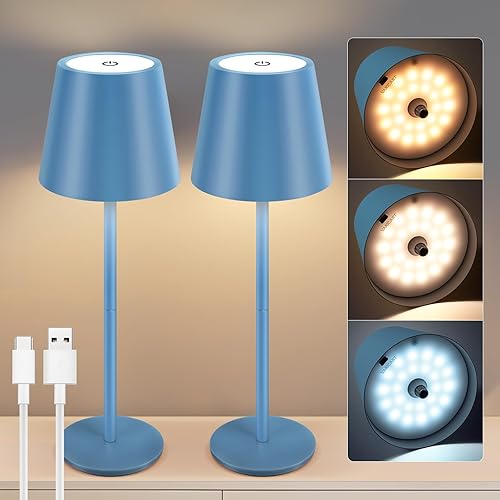 Miniatura 10 de Lámpara de mesa inalámbrica negra, de 8 a 20 pulgadas de altura ajustable, lámpara de escritorio LED de batería recargable de 5000 mAh, 3 colores