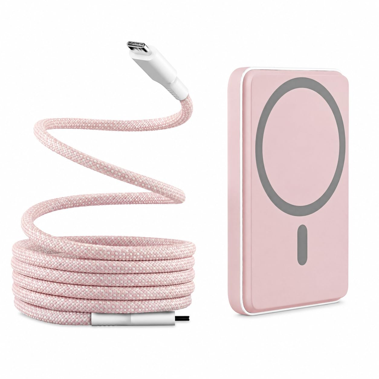 T'nB Pack Batterie Externe MagSafe 5000mAh Rose et Câble USB-C Magnétique 60W, Charge Sans Fil et Rapide USB-C, Compatible iPhone