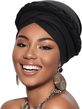 DRESHOW Turban Pre-Tied Twisted Hat Thread African Head Wraps for Black Women Chemo Cancer Cap Braid Hair Cover