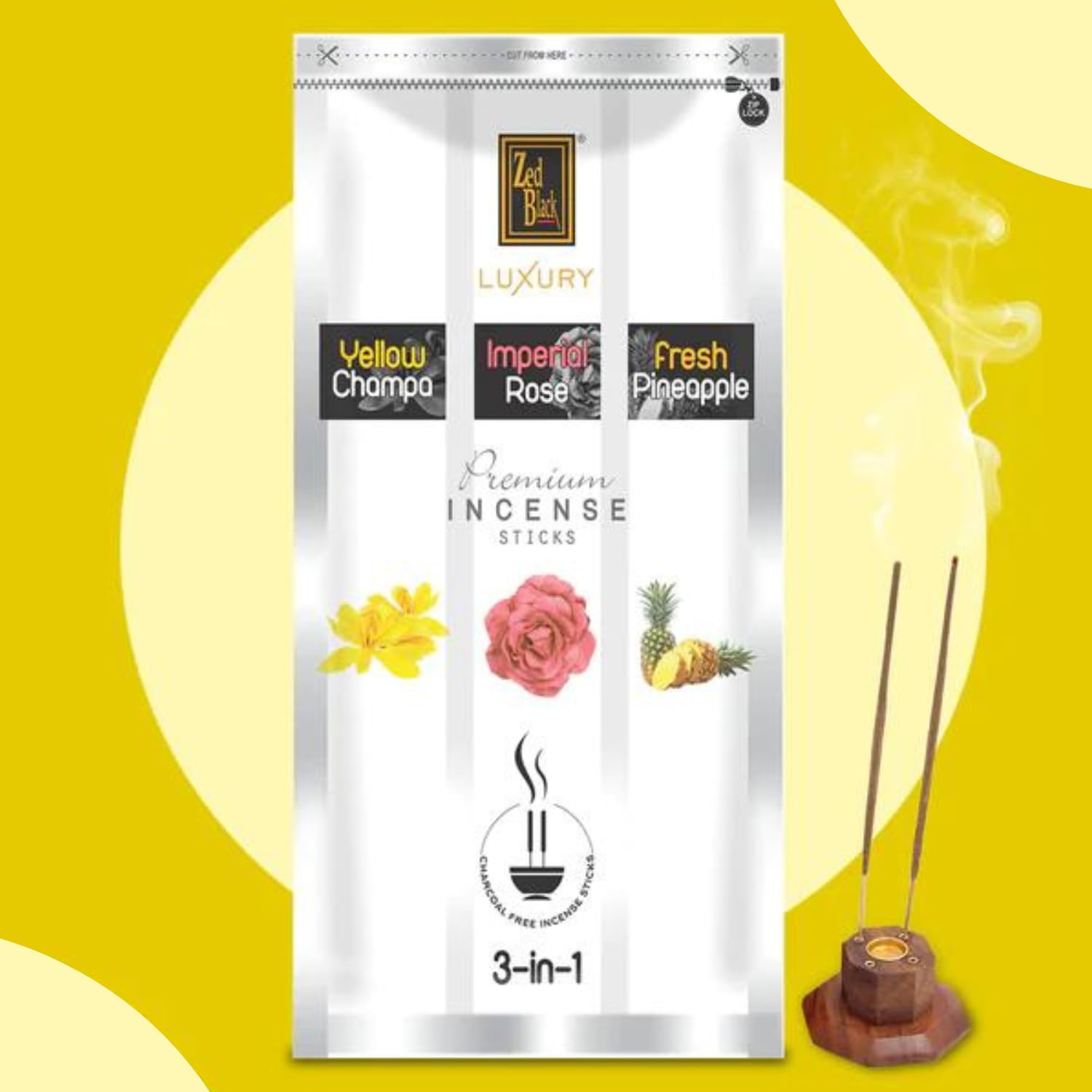 Zed Black Zipper Fragrance Incense Sticks (Pack of 3) for Everyday