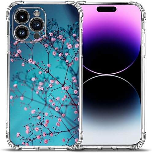 Funda para iPhone 14 Pro, protección contra caídas de flores de ciruelo, funda a prueba de golpes, TPU de cuerpo completo, resistente a los arañazos