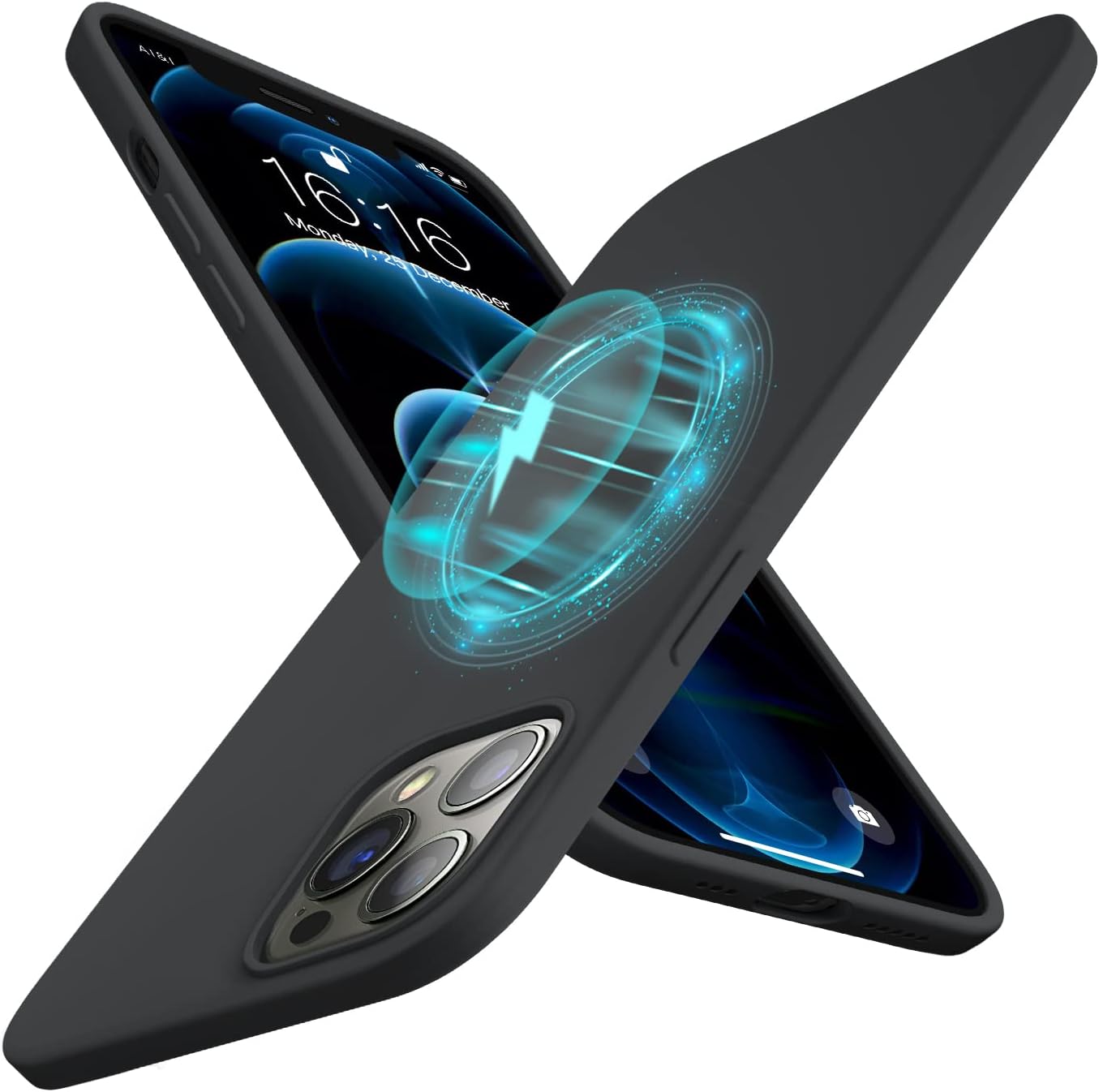 JASBON Magnetic Case for iPhone 12 & iPhone 12 Pro, Compatible with MagSafe, Slim Thin Liquid Silicone Full Body Protective Shockproof Phone Case Cover 6.1 inch - Black