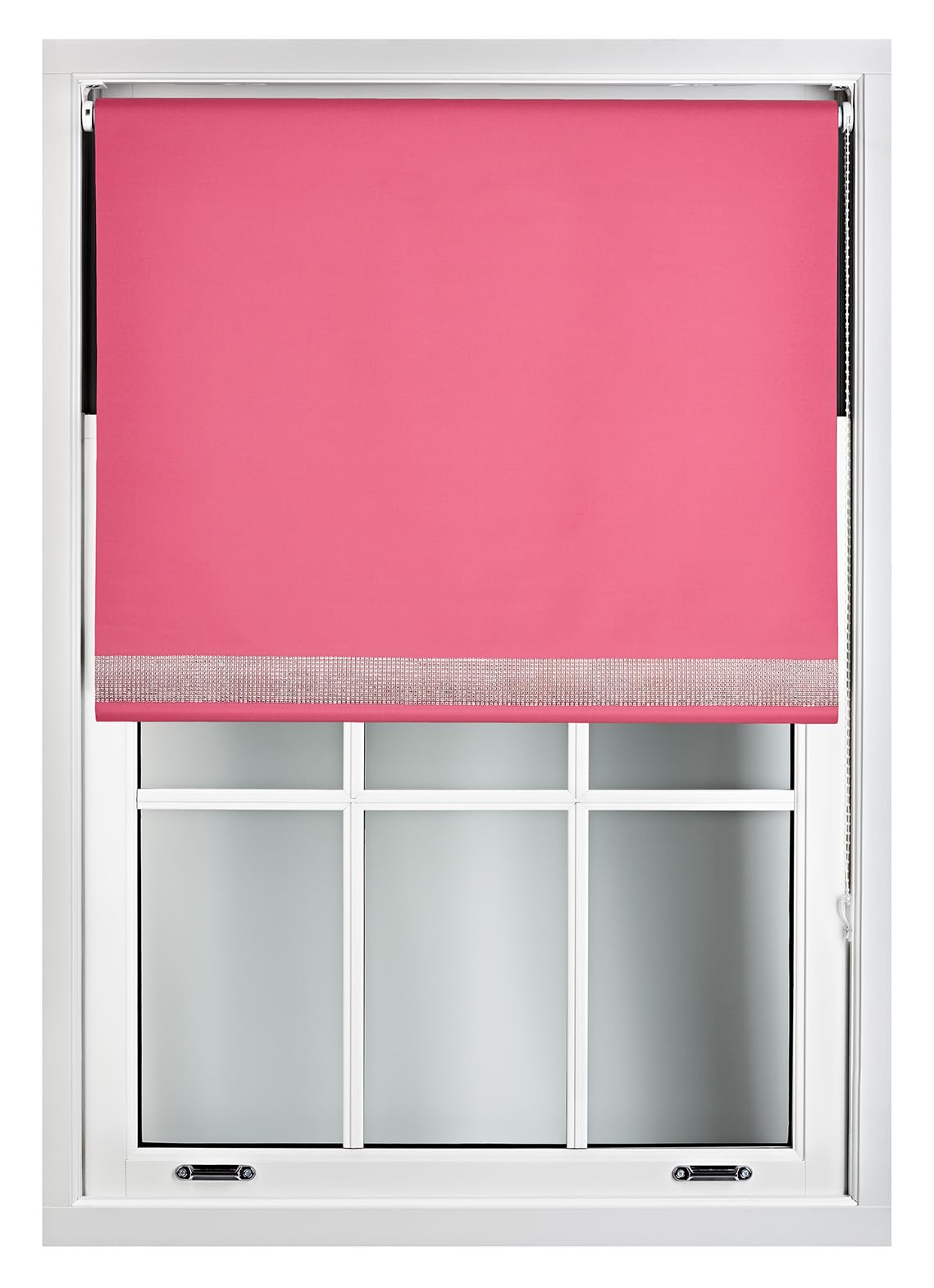 FURNISHED Diamante Edge Blackout Roller Blinds - Black Out Thermal Fabric Insulated Window Blind with Decorative Diamante Glitter Trim, Fuchsia Up to 60W x 165L cm