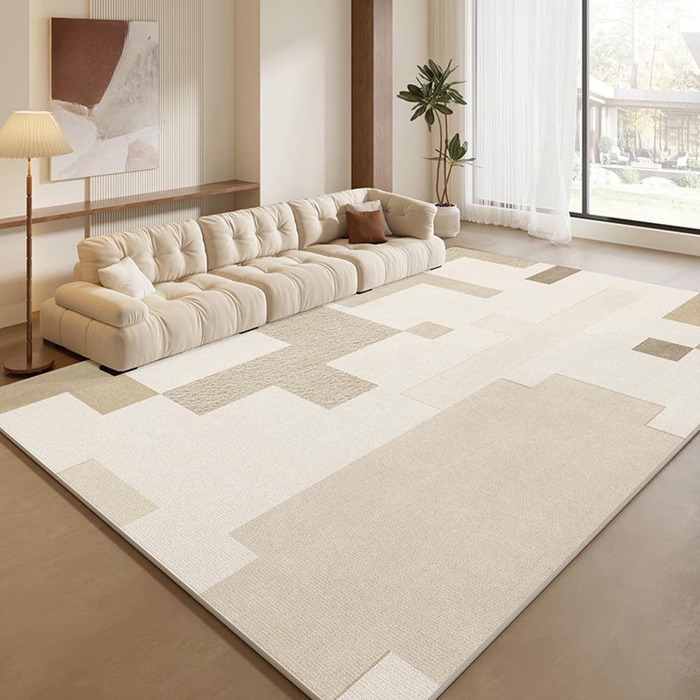 Tapis créatif beige anti-tache doux pour grand salon familial