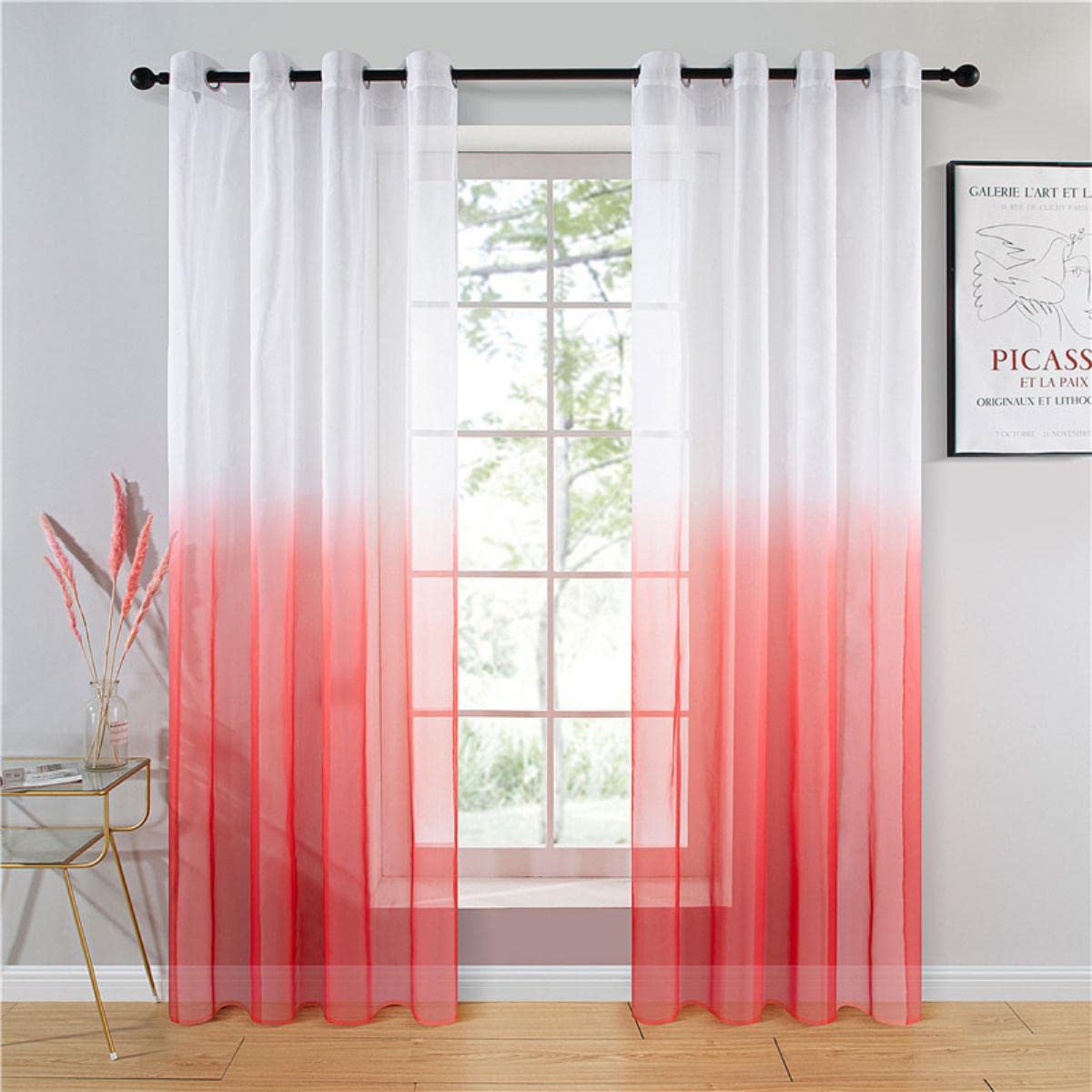Rideau Dégradé Bleu Tulle pour Salon Rideaux Voilages pour Chambre Cuisine Fil Tulle Panneaux Gris Rouge Violet Mariage Plafond-Bleu Clair,W400cm x H250cm,Pull Plissé Tape