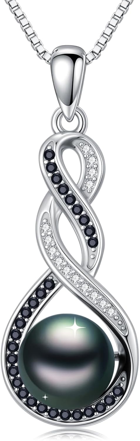 Tahitian Black Pearl AAAA 18K White Gold Plated Sterling Silver Infinity Celtic Knot Pendant Necklace for Women Wife Mom Girlfriend Her Jewelry Gift for Anniversary Birthday Christmas - Image 7