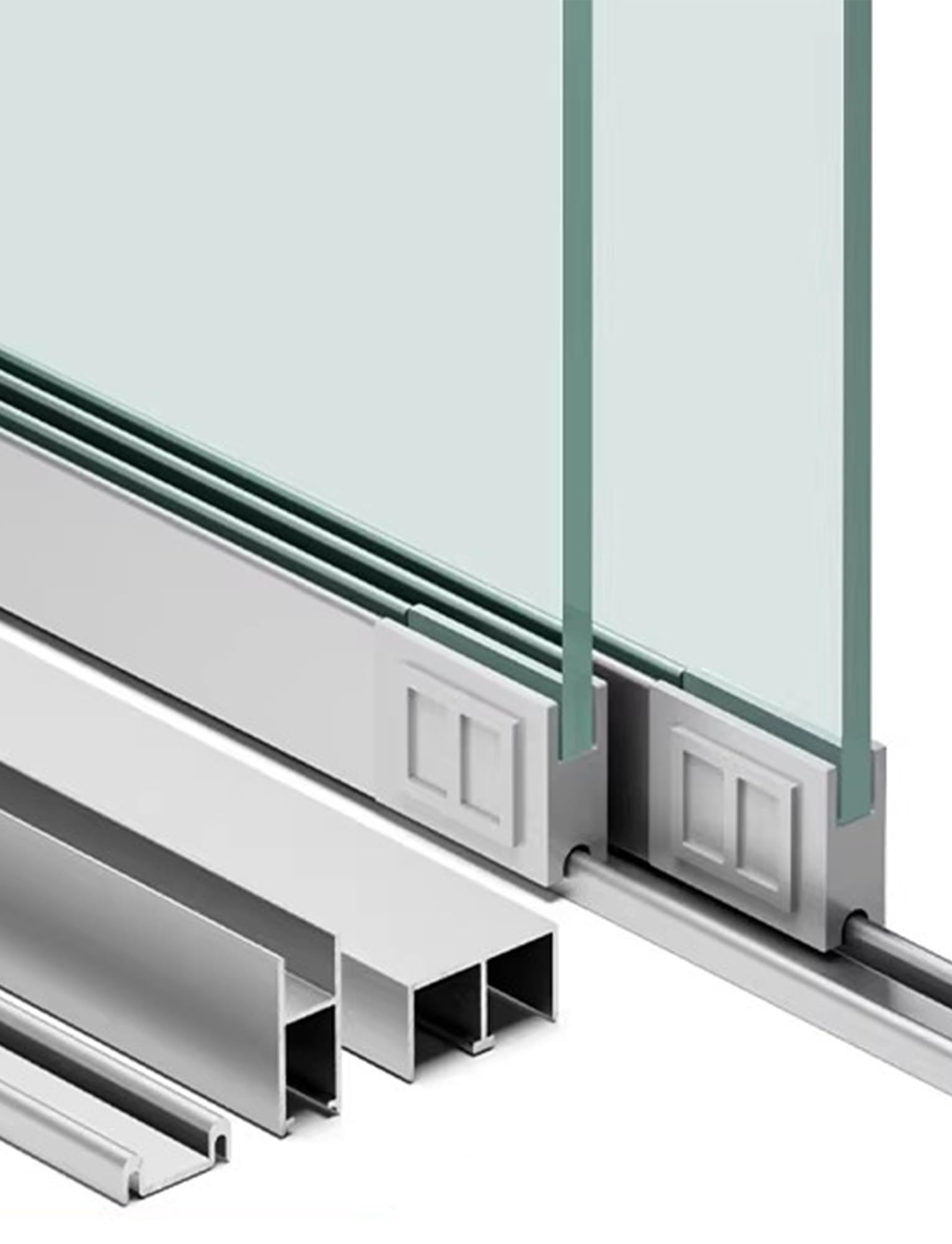 Glass Sliding Door Track Kit,Aluminium,Double Chute Rail with Sliding Door Roller for Cabinet,No-Drilling Glass/Plastic Floor Rails(Silver,180cm,0.5cm)