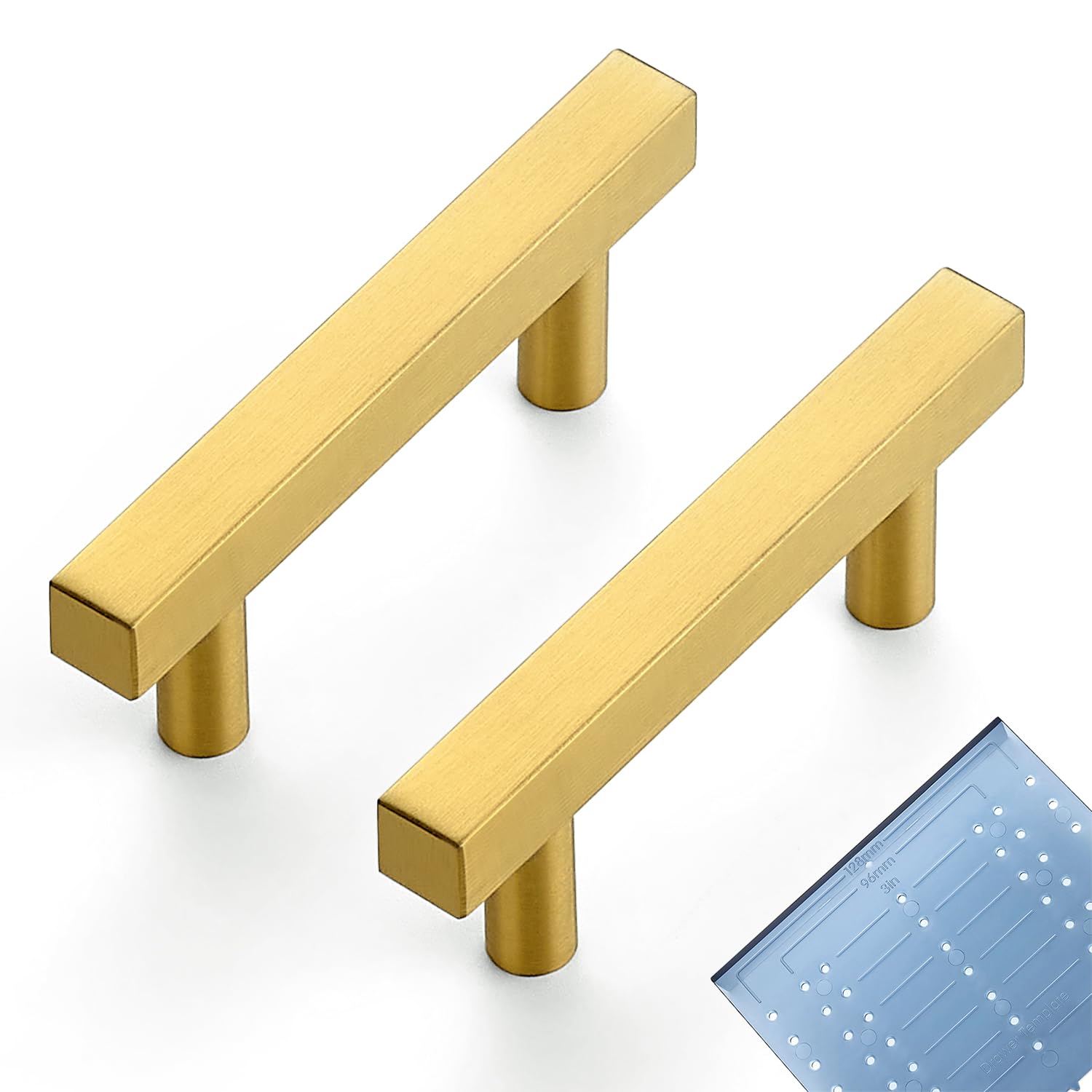Ravinte Square Cabinet Handles, 10 Pack, 2.5" Hole Centers, Gold